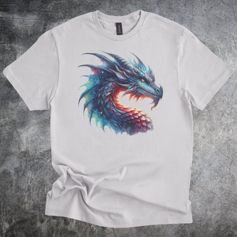 Dragon Shirt Fantasy Illustration Graphic Tshirt Cotton Crewneck Tee Light Gray